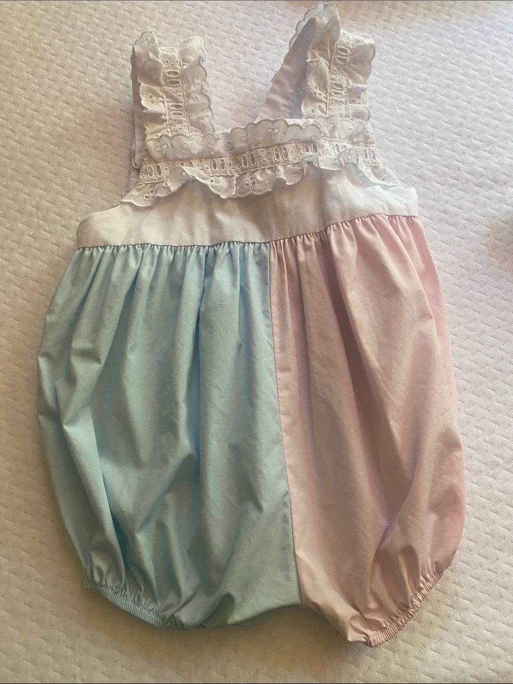 The Beaufort Bonnet Company 2T Girls Pastel Blue & Pink Bubble Romper with lace